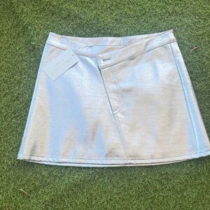 Ronny Kobo Collection Metallic Silver Croc-Texture Mini Skirt